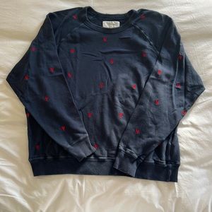 The Great - size 2  Navy - raglan "vintage" sweatshirts w/ embroidered hearts